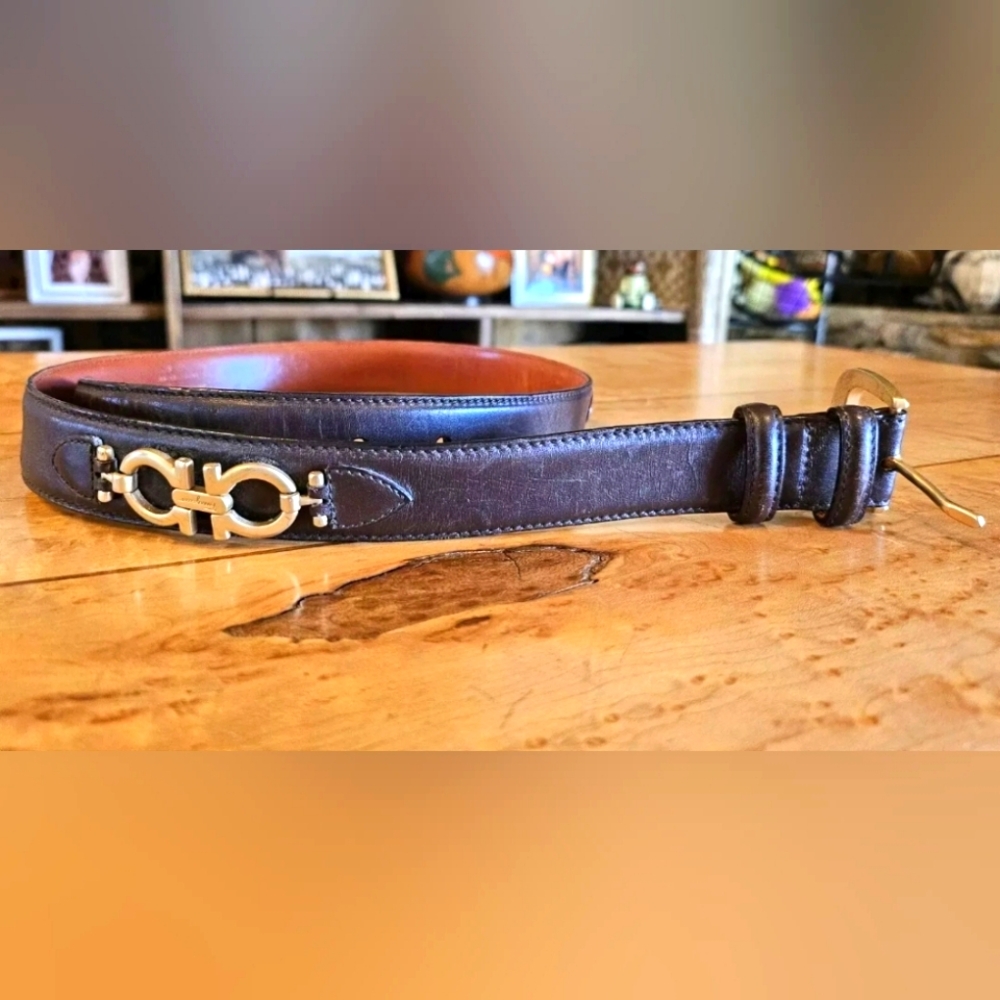 Salvatore Ferragamo Brown Leather & Gold Tone Belt sz. 34